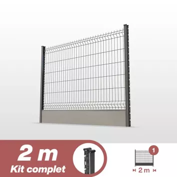 Illustration du produit Kit grillage rigide poteaux H + soubassement PVC - longueur 2 mètres