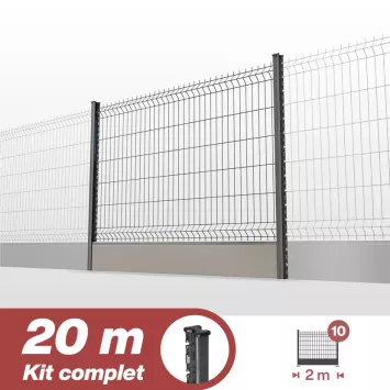 Illustration du produit Kit grillage rigide poteaux H + soubassement PVC - longueur 20 mètres