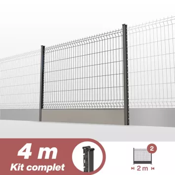 Illustration du produit Kit grillage rigide poteaux H + soubassement PVC - longueur 4 mètres