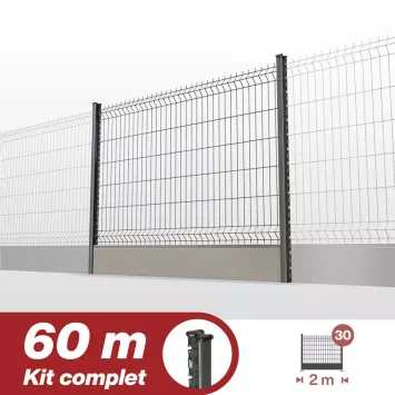 Illustration du produit Kit grillage rigide poteaux H + soubassement PVC - longueur 60 mètres