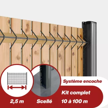 Illustration du produit Kit grillage rigide poteau H renforcé avec occultation bois (Ø4/5mm)