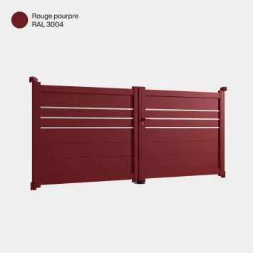 Illustration du produit Portail Alu 2 Battants plein droit insert inox OSLO Rouge - 150cm, 350 cm
