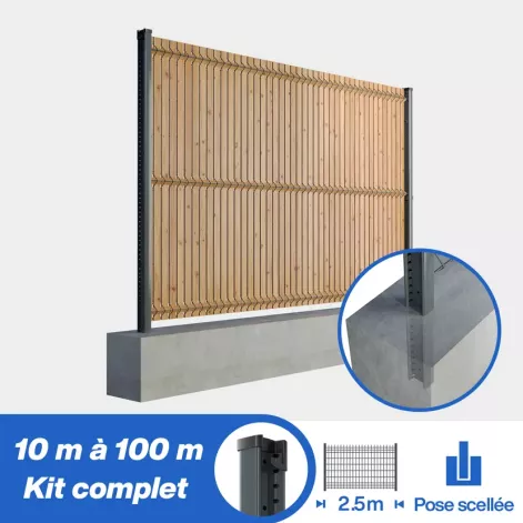 Kit grillage rigide poteaux à clip EKLIPS® avec occultation bois (Ø4/5mm)