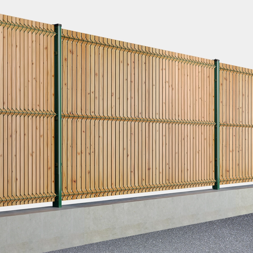 Kit grillage rigide poteaux à clip EKLIPS® avec occultation bois (Ø4/5mm) Coloris Vert