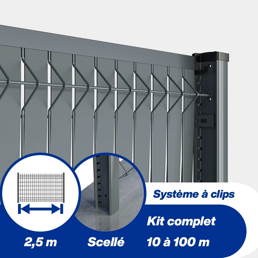 Kit grillage rigide poteaux à clip EKLIPS® avec occultation aluminium (Ø4/5mm)
