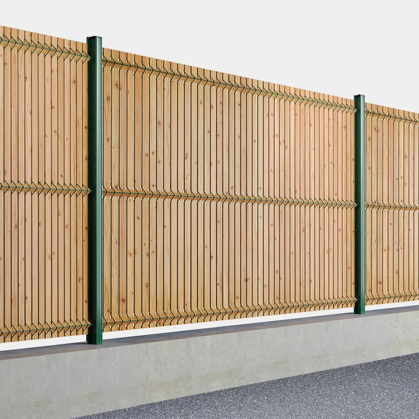 Kit grillage rigide poteau H renforcé avec occultation bois (Ø4/5mm) Coloris Vert