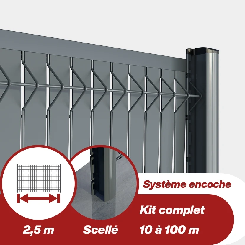 Kit grillage rigide poteau H renforcé avec occultation aluminium (Ø4/5mm)