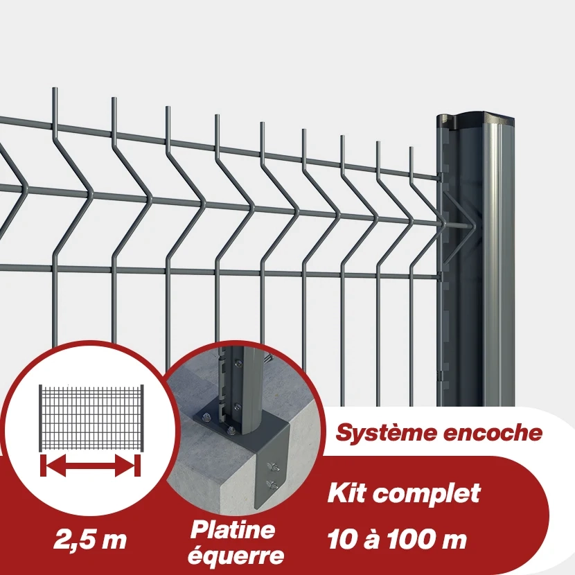 Kit grillage rigide poteaux H renforcés sur platines équerres (Ø 4/5mm)