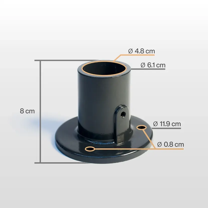 Accessoires grillage rigide:  Mesure platine pour poteau rond