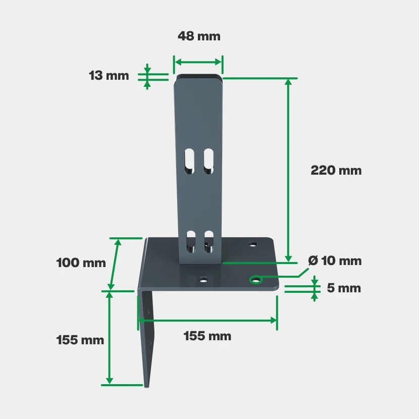 Platine équerre pour poteau H renforcé Gris Anthracite Mesures techniques