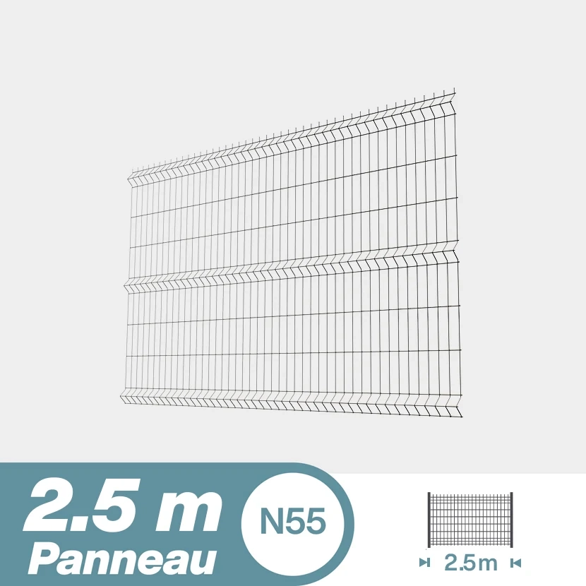 Grillage rigide : Panneau 2,50m fil Ø4/5 mm gris