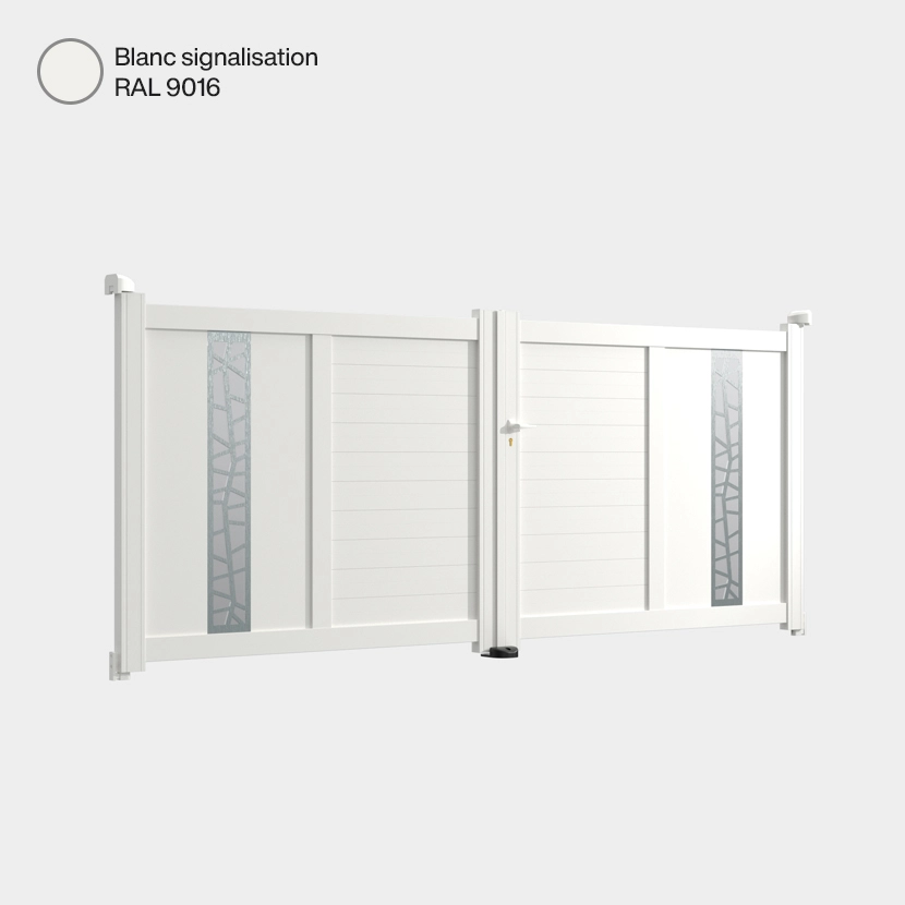 Portail aluminium: Portail double battant Jerez Blanc signalisation RAL 9016