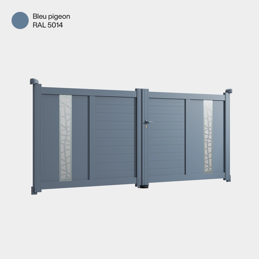 Portail aluminium: Portail double battant Jerez Bleu pigeon RAL 5014
