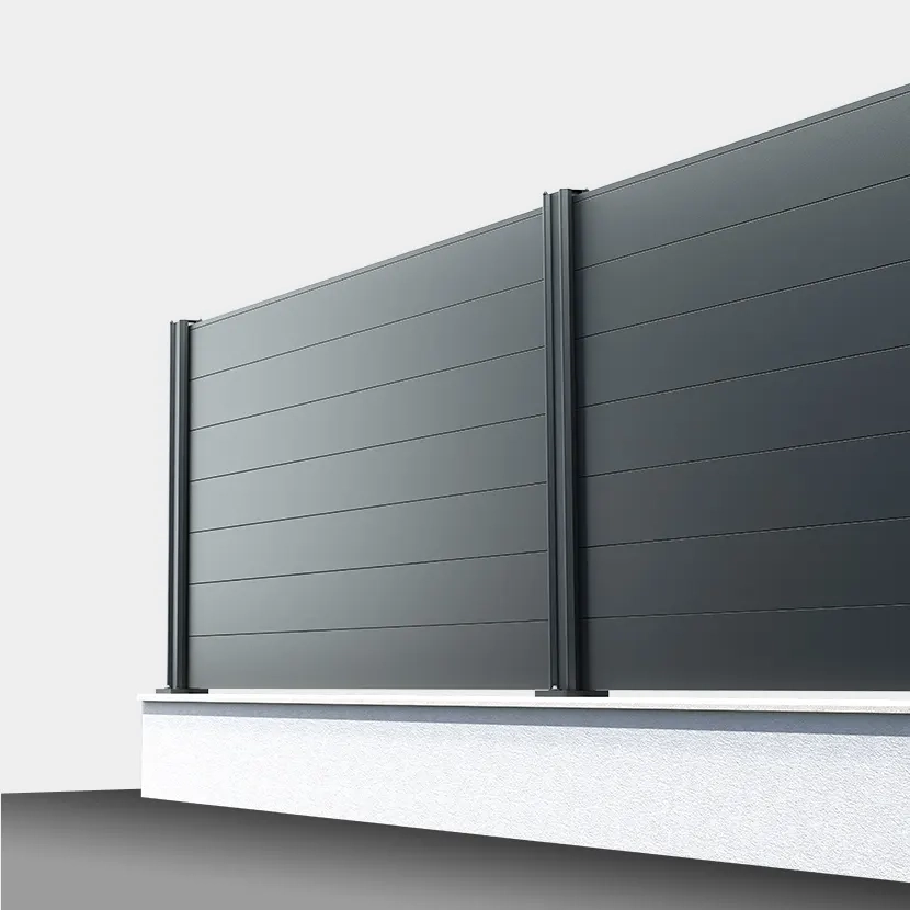 Cloture aluminium pleine lames 150mm: vue perspective