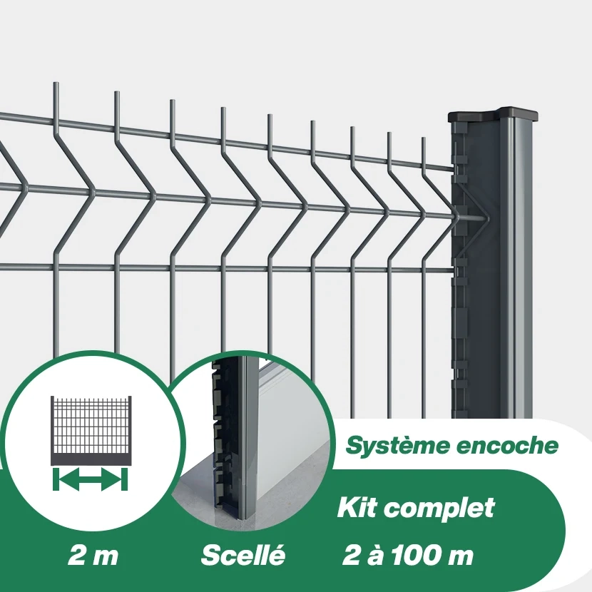 Grillage rigide: kit grillage rigide poteaux H avec soubassement PVC - pose scellée