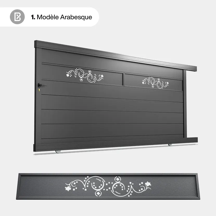 Portail Alu Coulissant Bâle - Découpe Laser Art Déco - Arabesque