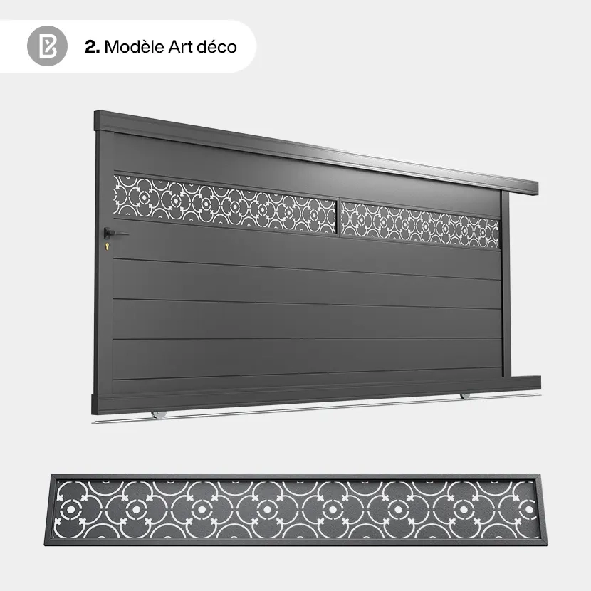 Portail Alu Coulissant Bâle - Découpe Laser Art Déco - Art Déco