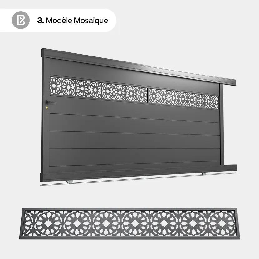 Portail Alu Coulissant Bâle - Découpe Laser Art Déco - Mosaique