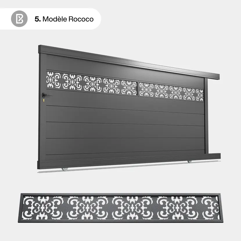 Portail Alu Coulissant Bâle - Découpe Laser Art Déco -  Rococo