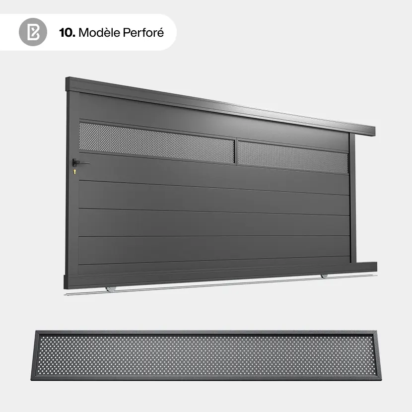 Portail Alu Coulissant Bâle - Découpe Laser Géométrique - Perforé