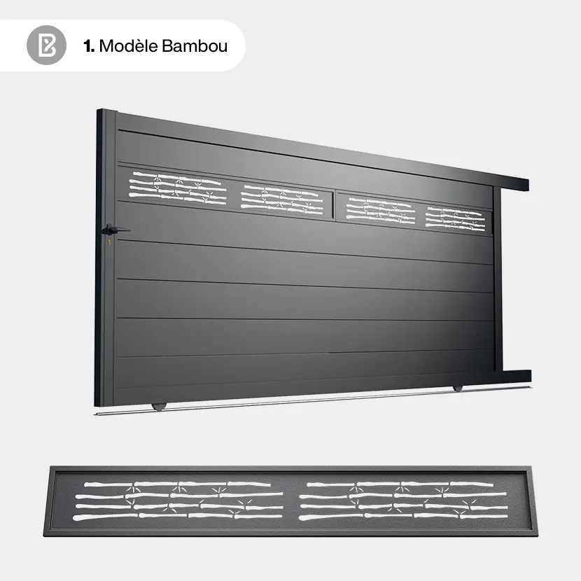 Portail Alu Coulissant Bâle - Découpe Laser Nature - Bambou