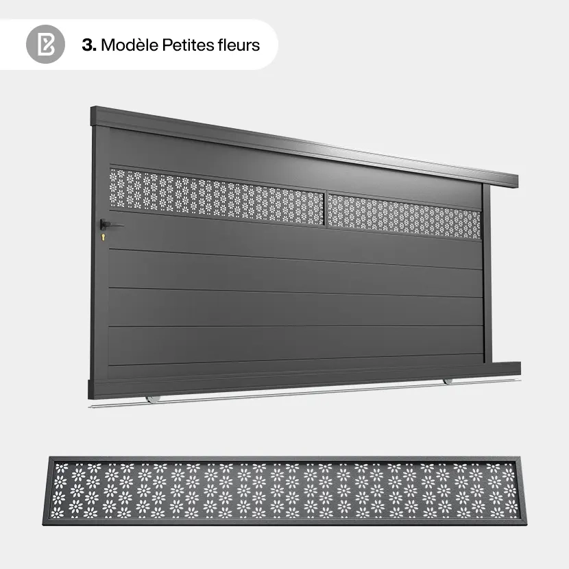 Portail Alu Coulissant Bâle - Découpe Laser Nature - Petites fleurs