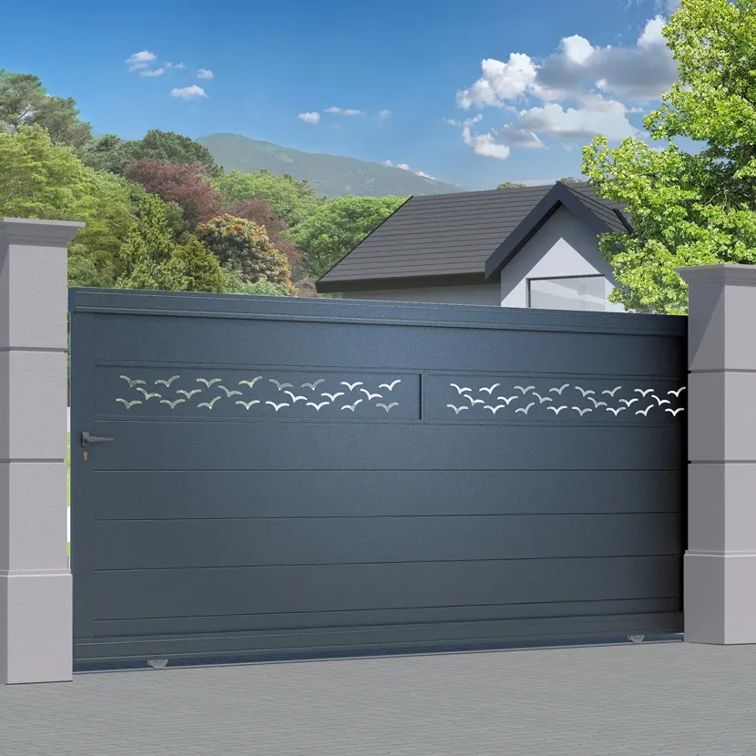 Portail Alu Coulissant Bâle - Découpe Laser Nature