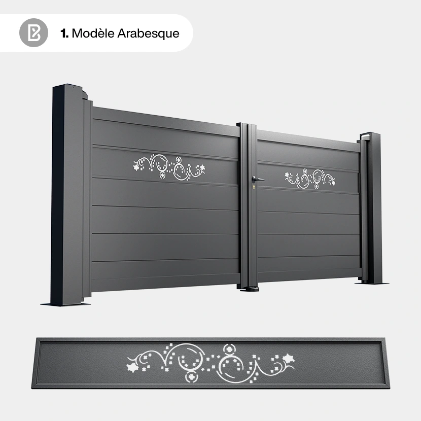 Portail Alu 2 Battants Bâle - Découpe Laser Art Déco - Arabesque