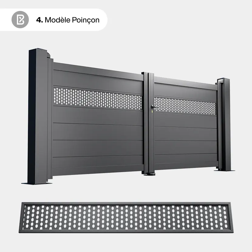 Portail Alu 2 Battants Bâle - Découpe Laser Géométrique - Poinçon