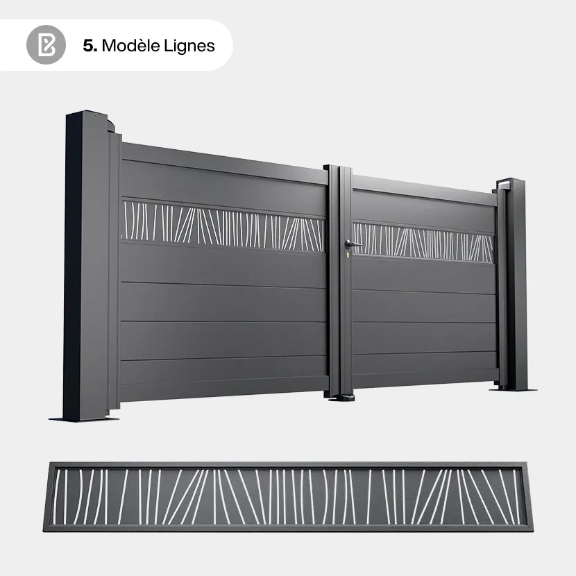 Portail Alu 2 Battants Bâle - Découpe Laser Géométrique - Lignes