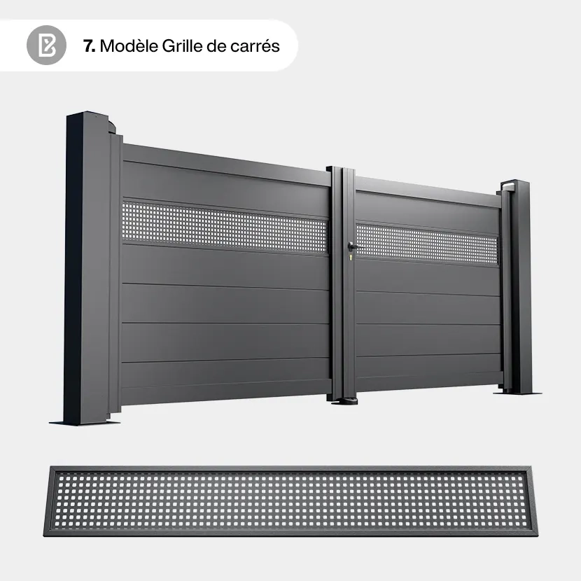 Portail Alu 2 Battants Bâle - Découpe Laser Géométrique - Grille de carrés