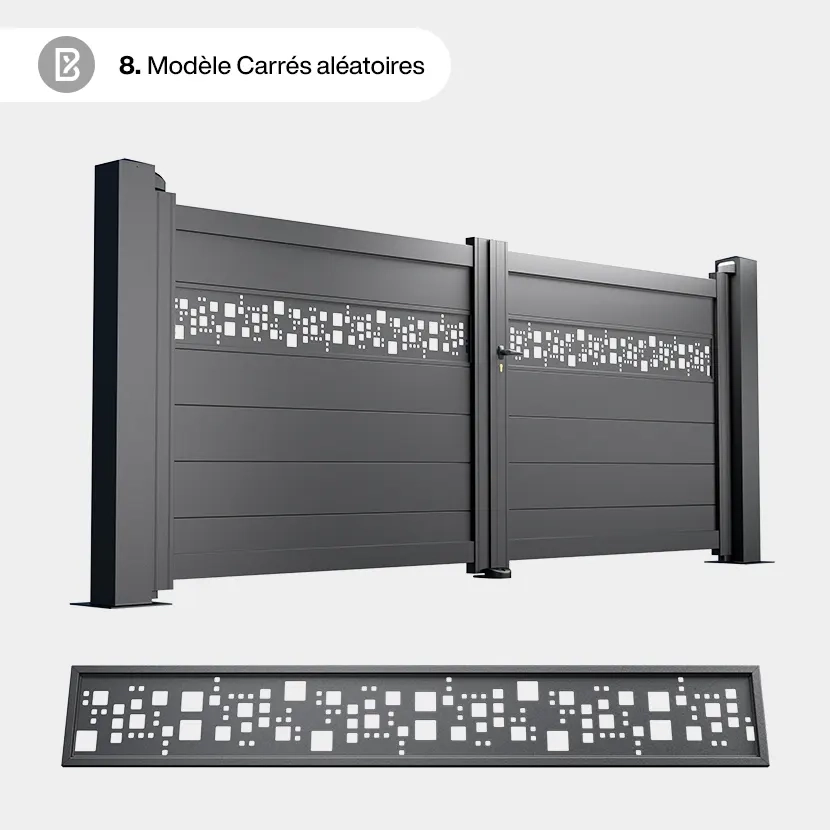 Portail Alu 2 Battants Bâle - Découpe Laser Géométrique - Carrés aléatoires