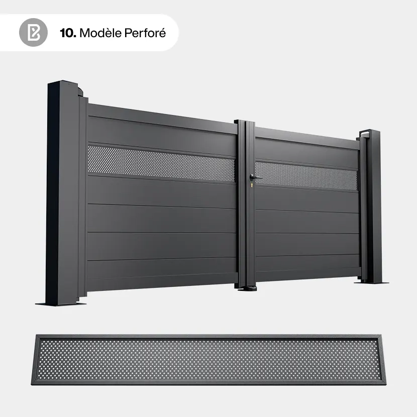 Portail Alu 2 Battants Bâle - Découpe Laser Géométrique - Perforé