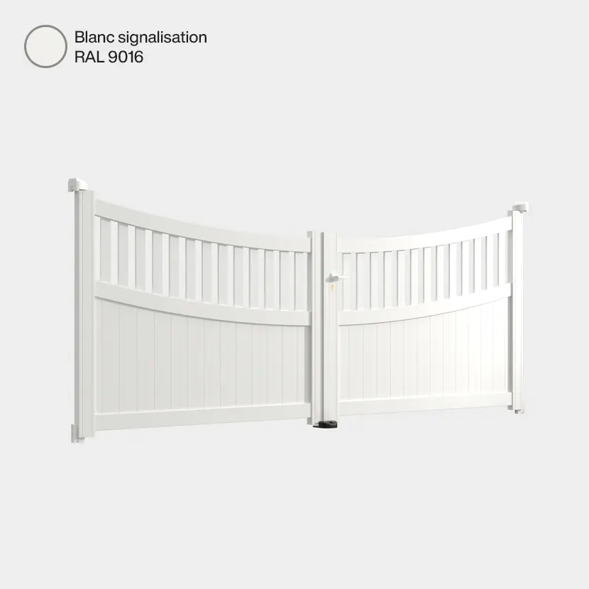 Portail aluminium: Portail double battant Benares Blanc signalisation RAL 9016