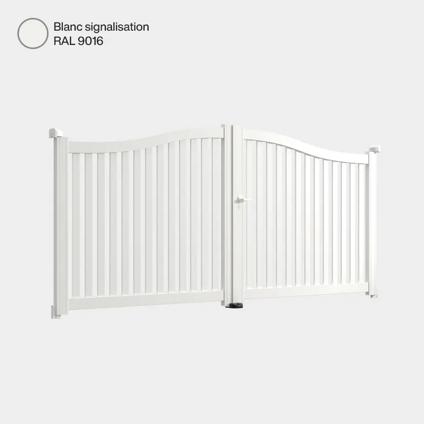 Portail aluminium: Portail double battant Berlin Blanc signalisation RAL 9016