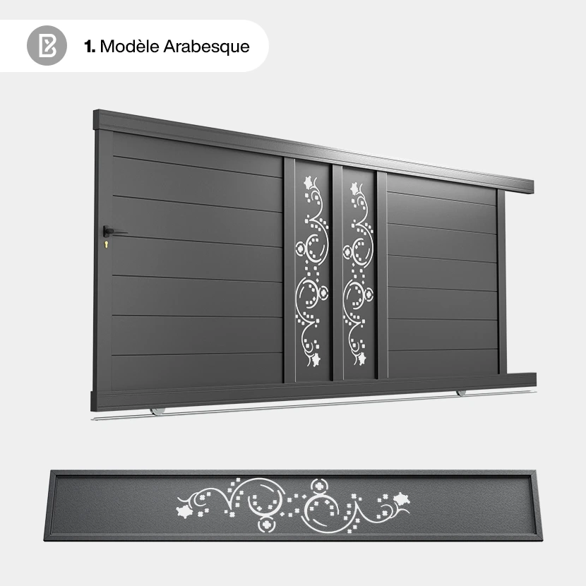 Portail Alu Coulissant Bordeaux - Découpe Laser Art Déco - Arabesque