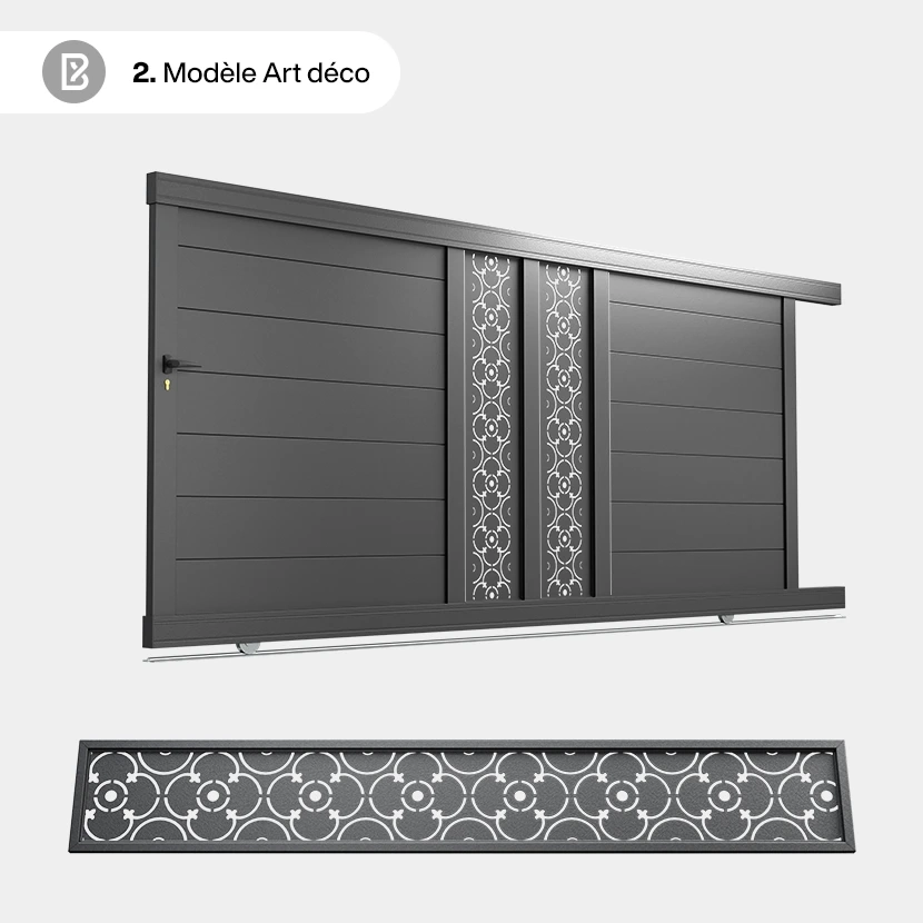 Portail Alu Coulissant Bordeaux - Découpe Laser Art Déco - Art déco