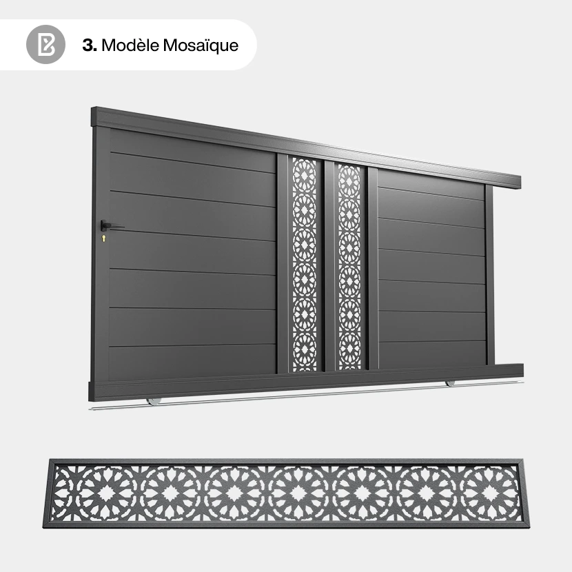 Portail Alu Coulissant Bordeaux - Découpe Laser Art Déco - Mosaique