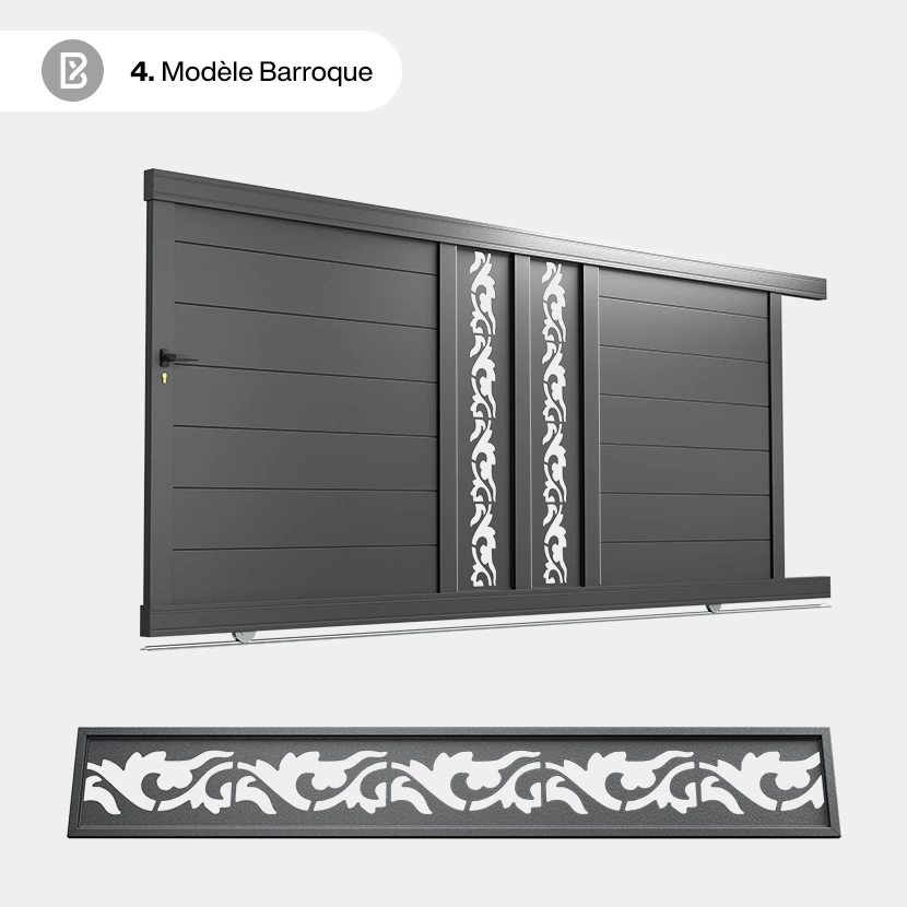 Portail Alu Coulissant Bordeaux - Découpe Laser Art Déco - Barroque