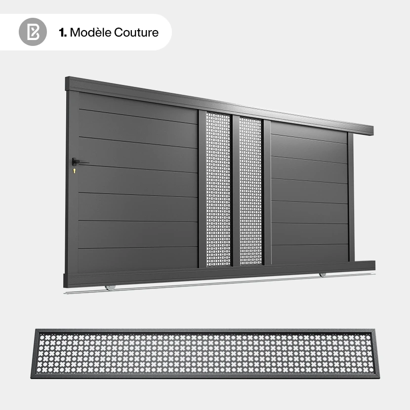 Portail Alu Coulissant Bordeaux - Découpe Laser Géométrique - Couture