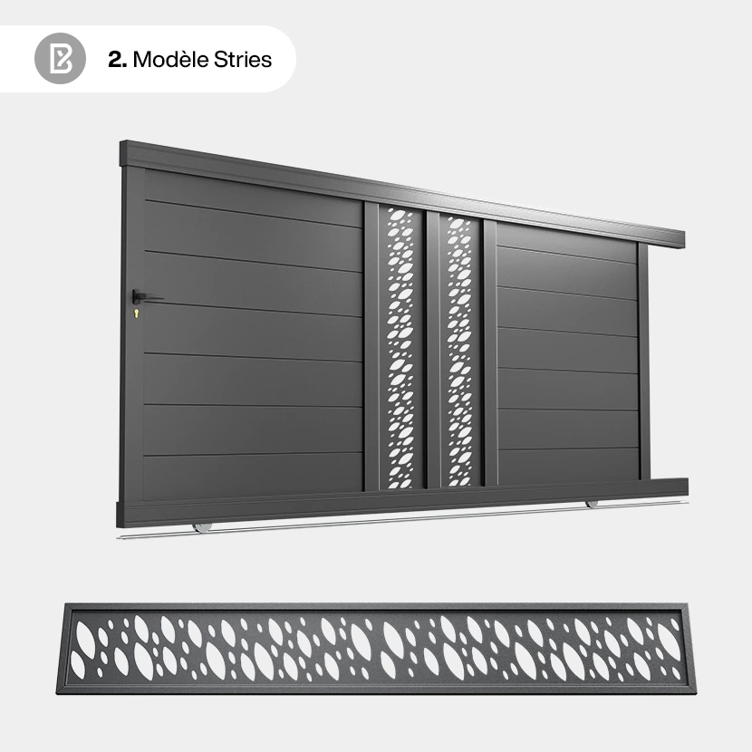 Portail Alu Coulissant Bordeaux - Découpe Laser Géométrique - Stries