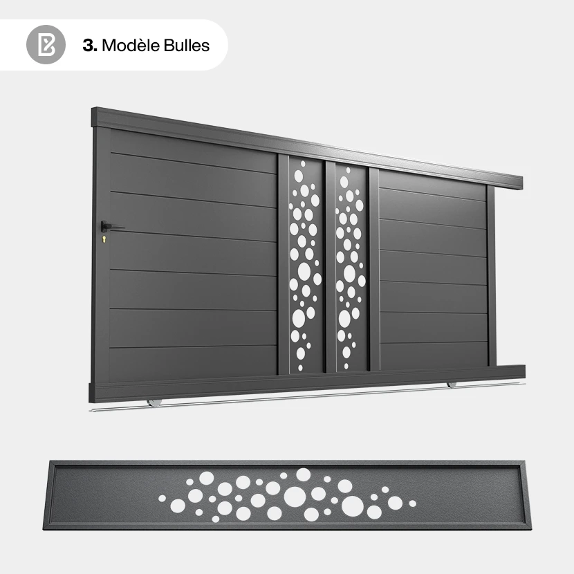 Portail Alu Coulissant Bordeaux - Découpe Laser Géométrique - Bulles