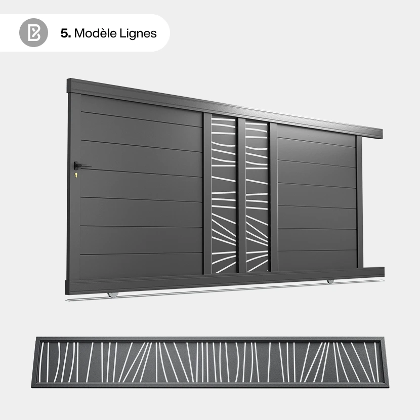 Portail Alu Coulissant Bordeaux - Découpe Laser Géométrique - Lignes