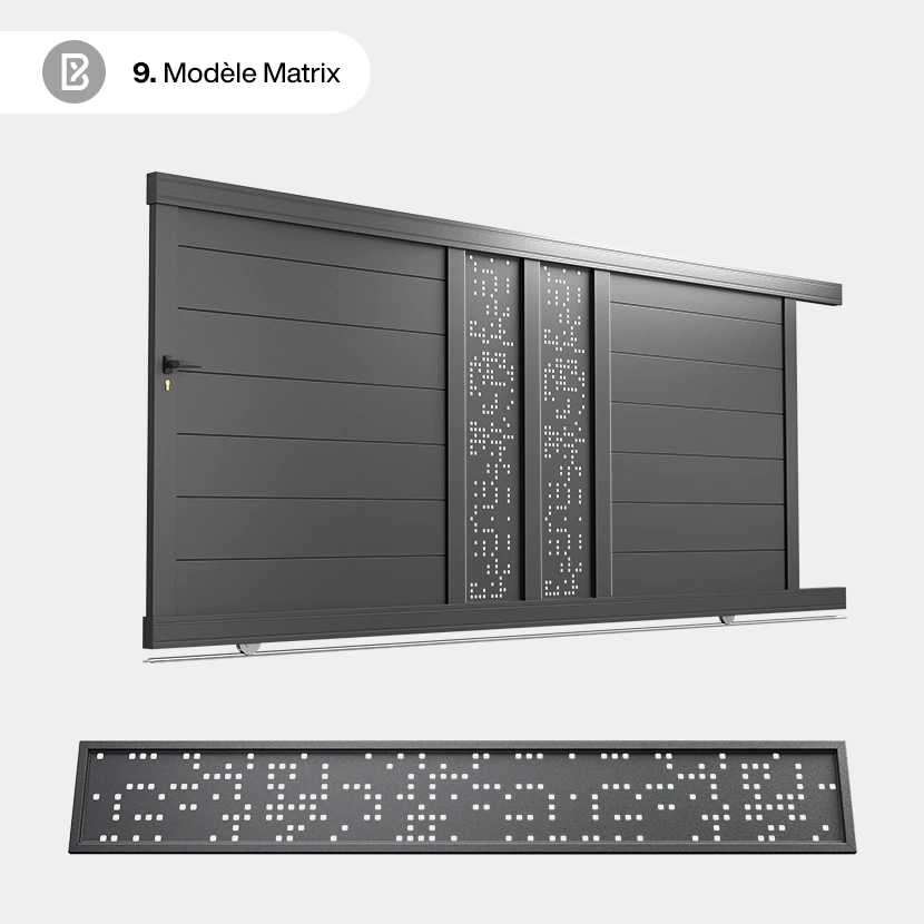 Portail Alu Coulissant Bordeaux - Découpe Laser Géométrique - Matrix