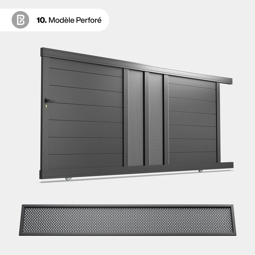 Portail Alu Coulissant Bordeaux - Découpe Laser Géométrique - Perforé