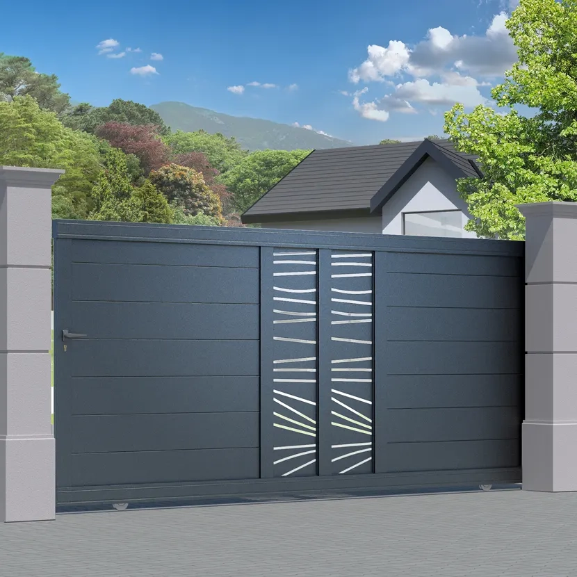 Portail Alu Coulissant Bordeaux - Découpe Laser Géométrique