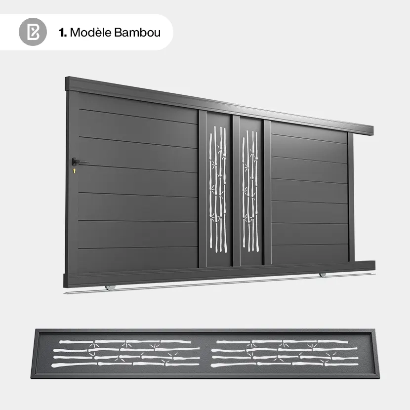 Portail Alu Coulissant Bordeaux - Découpe Laser Nature - Bambou