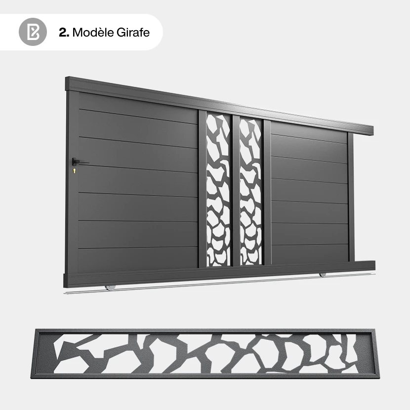 Portail Alu Coulissant Bordeaux - Découpe Laser Nature - Giraffe