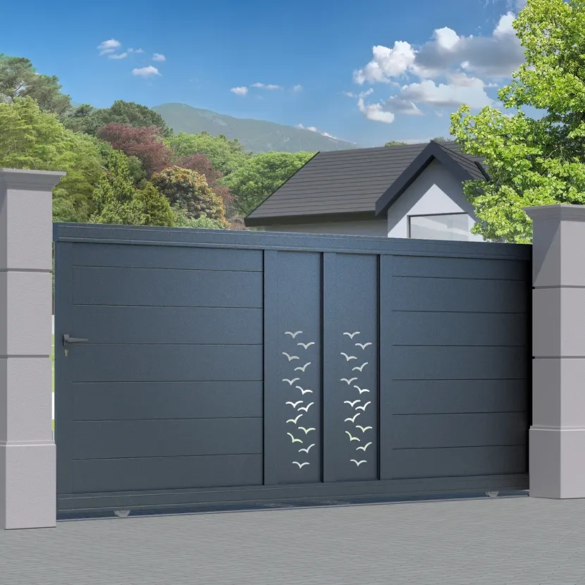 Portail Alu Coulissant Bordeaux - Découpe Laser Nature