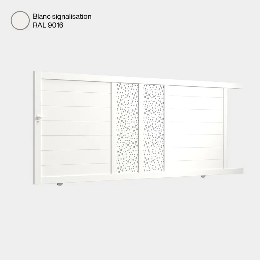 Portail aluminium: Portail coulissant Bordeaux Blanc signalisation RAL 9016